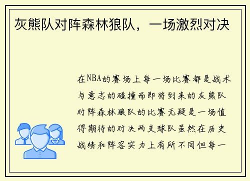 灰熊队对阵森林狼队，一场激烈对决